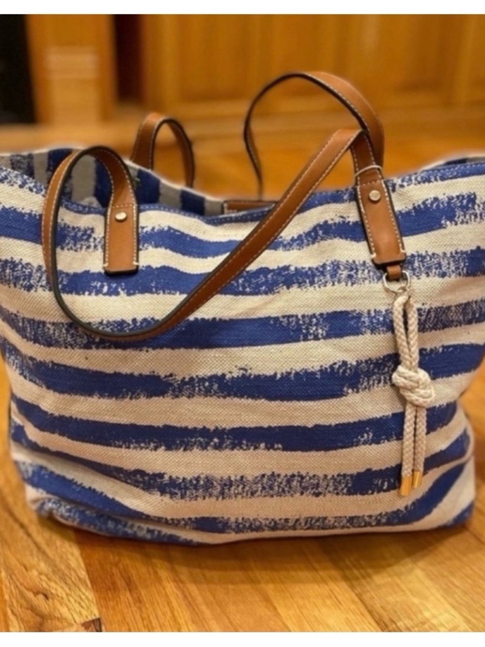 lola Blue and Cream Striped Shoulder Tote NWT